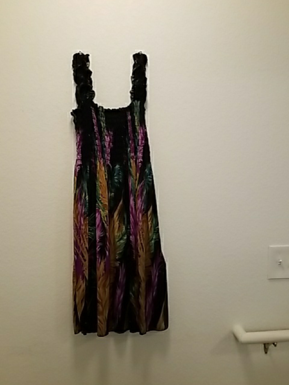 Boho Feather Print Sundress in Black, Purple, Teal & Gold